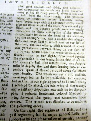 1781 Revolutionary War newspaper BATTLE of GUILFORD CH Greensboro SOUTH CAROLINA 4