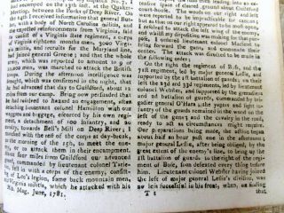 1781 Revolutionary War newspaper BATTLE of GUILFORD CH Greensboro SOUTH CAROLINA 5