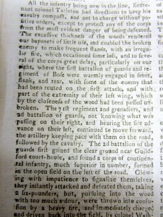 1781 Revolutionary War newspaper BATTLE of GUILFORD CH Greensboro SOUTH CAROLINA 6
