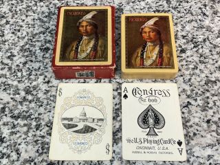 1900s Antique Congress 606 Pocahontas Playing Cards Deck W/ Box