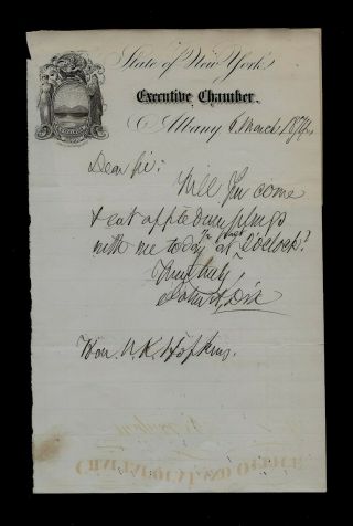 1874 Governor Of York Letter,  Later Civil War General - Terrific Find