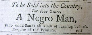 1788 Philadelphia Pa Newspaper Wth 2 Slave Ads & 2 Runaway Slave Reward Ads
