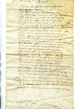 Rare 1784 Mss Draft Poem In The Distinctive Hand Of Scottish Poet James Ruickbie