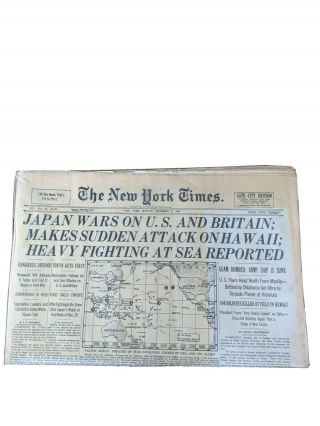 The York Times December 8,  1941.  Day After Pearl Harbor.