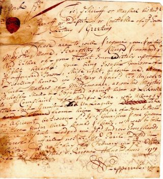 1719,  Colonel William Pepperell,  Signed Writ,  Joseph Gunnison,  Shipwright