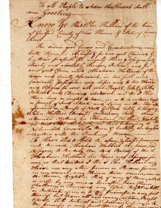 1794 North Guilford Ct Land Deed Eben Hubbard To Abraham Hubbard