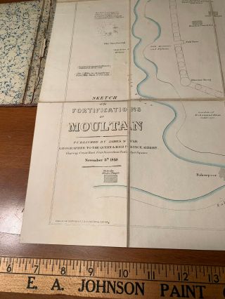 1848 map FORTIFICATIONS at MOULTAN India James Wyld London fold open Pakistan 6