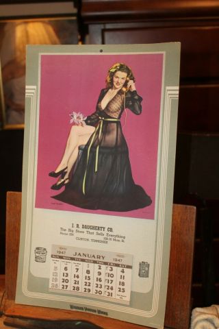 Vintage Pin Up Calendar 1947 Jr Daughtery Co Clinton Tn Good Number