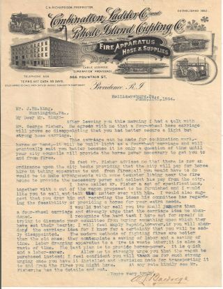 1904 Combination Ladder Co.  Fire Apparatus Providence R.  I.  Illustrated Letter