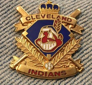 Cleveland Indians Lapel Pin Chief Wahoo Logo Crown Crest Cross Bats 1990