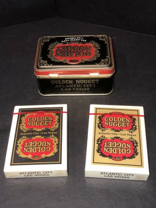 Golden Nugget Casino Playing Cards Type 6 Two Decks Black & Gold With Tin