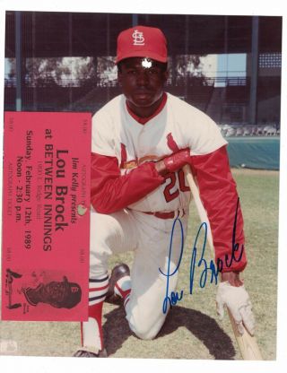 Lou Brock St.  Louis Cardinal Signed 8 " X 10 " Photo Hole Punched W/our Lml173