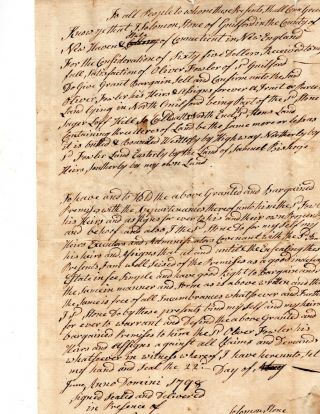 1798 Guilford Ct Deed Solomon Stone To Oliver Fowler,  Guilford Land