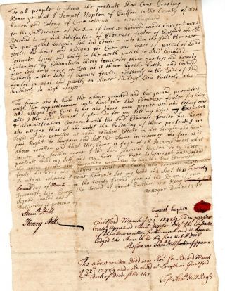 1748/49 Guilford Ct Deed Samuel Hobson To Ebenezer Fowler,  Land In Guilford