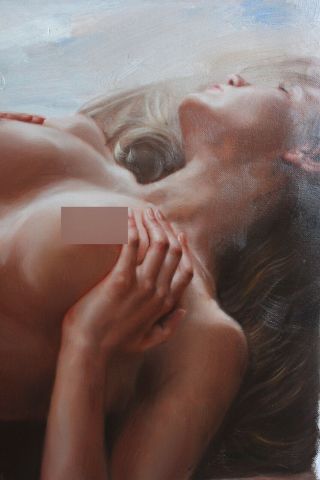Oil Painting On Canvas Female Nude Girl Lying Lady Hand - Painted 24 " X36