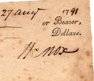 1791,  Major General Henry Knox,  hand signed Bank of North America check 2