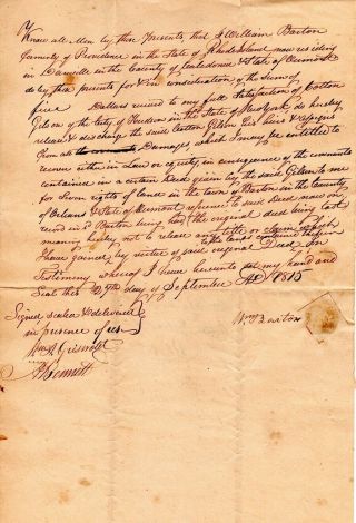 General William Barton,  Captured General Prescott,  Rev.  War,  Signed Document