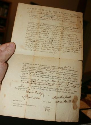 1805 Land Agreement Sudbury Ma Jonathon Smith Revolutionary War Veteran