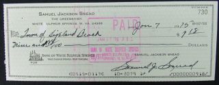 Sam Snead Pga Hall Of Fame - 1975 Hand Signed Personal Check Cancelled 149340