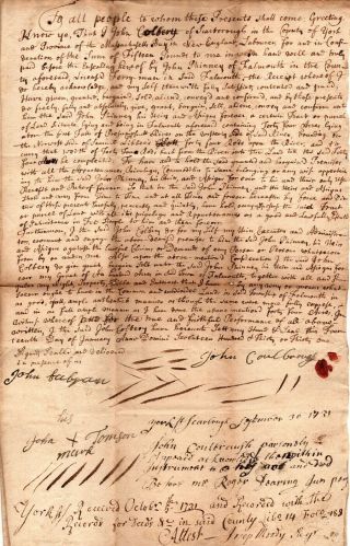 1731,  Roger Deering,  Wife Killed In Indian Attack,  Scarborough,  Maine,  Signed