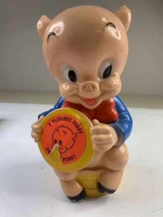 Vintage 1971 Plastic Vinyl Porky Pig Coin Piggy Bank E Pluribus One Big Penny