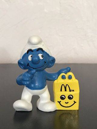 Smurfs Mcdonalds Smurf Happy Meal Yellow Box Vintage Figure Pvc Toy Figurine