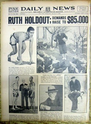 1930 Ny Daily News Newspaper Babe Ruth Asks $85,  000 To Play For York Yankees