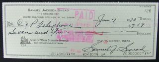 Sam Snead Pga Hall Of Fame - 1975 Hand Signed Personal Check Cancelled 149339