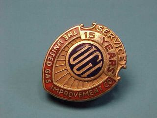 Vintage 10k United Gas Improvement Co 15 Years Service Pin Gold Fill Screw - Back