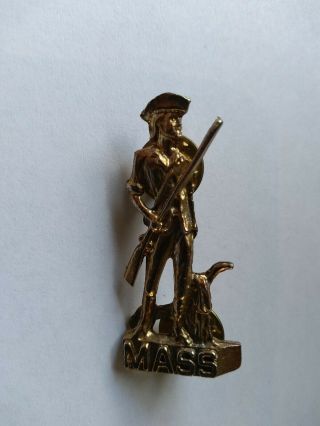 Vintage Gold Color Minuteman Lapel Pin Massachusetts Pinback Revolutionary War