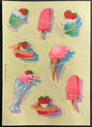 Htf Sheet Of Vintage Scratch & Sniff Stickers - Hallmark - Strawberry - No Date