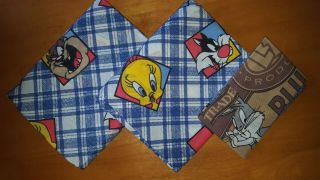 Vintage Looney Tunes Bugs Bunny Pillow Case Twin Flat Fitted Sheet Plaid Taz Nos