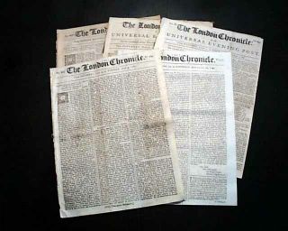 Five 18th Century London England Pre Revolutionary War Era 1757 - 1772 Newspapers