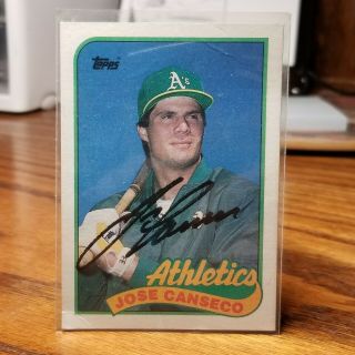 Vintage 1989 Topps Autographed Jose Canseco Oakland A 