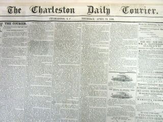 Rare 1860 Charleston SOUTH CAROLINA newspaper with 2 Ads NAMED SLAVES 2