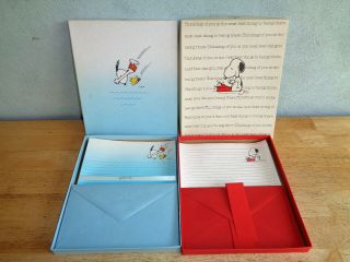 2 Vintage 1965 Hallmark Stationery Snoopy & Woodstock 15 Sheet 5 Envelope 2 Box