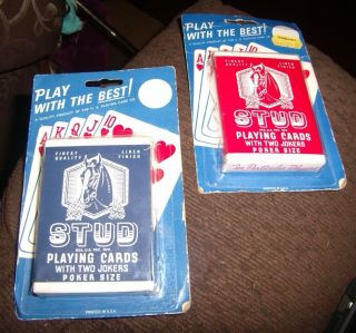 Vintage Walgreens Stud Linen Finish Poker Size Red & Blue Playing Cards Nip