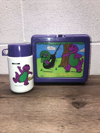 Vintage 1992 Barney And Baby Bop Plastic Lunch Box Purple