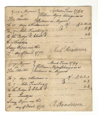 1772 Documents Signed Four Times By Richard Henderson Jurist,  Transylvania Co. ,