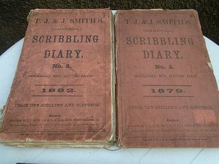 1879 & 1882 Diarys Containing Newspaper Scraps - Menus,  News,  Comic Experiences Etc