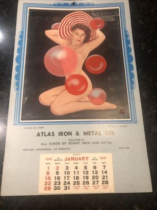 1961 Lift Up Peek - A - Boo Risque Teaser Calendar Atlas Iron & Metal Dallas