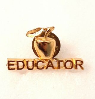 Gold Tone Educator Word Pin Tie Tack Apple Fruit Attached Above Teachers Gift