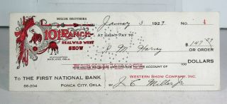 1929 Miller Brothers 101 Ranch Wild West Show Bank Check Signed Byjoe Miller Jr