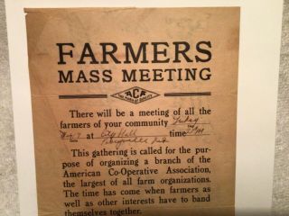 1926 Poster Advertises Mass Meeting of Farmers in Posey County IN To Form Co - Op 2