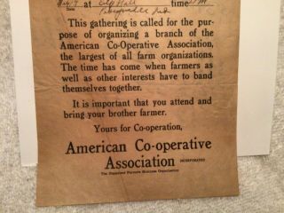 1926 Poster Advertises Mass Meeting of Farmers in Posey County IN To Form Co - Op 3