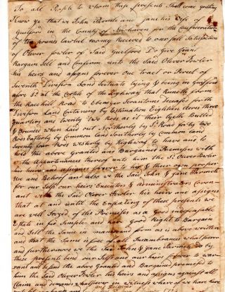 1795 Guilford Ct Deed John & Jane Parnele? To Oliver Fowler,  Land In Guilford