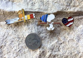 Snoopy And Garfield Angel Fire Ski Pins And Avon Usa Heart Pin