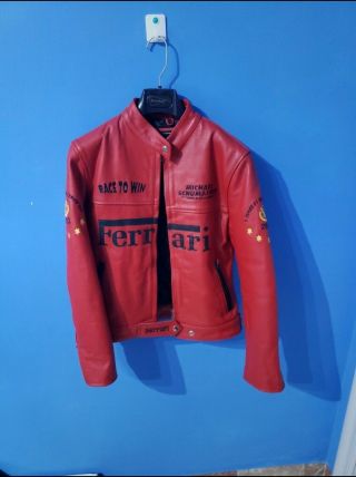 Vintage Michael Schumacher Ferrari Formula 1 Red Leather Jacket World Champion