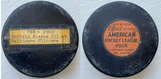 1966 Buffalo Bisons At Baltimore Clippers Game Ahl Hockey Puck Rare Ccm