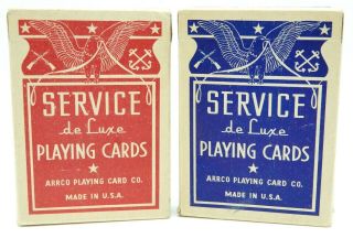 2 Vintage Arrco Service De Luxe Playing Cards Decks Blue & Red